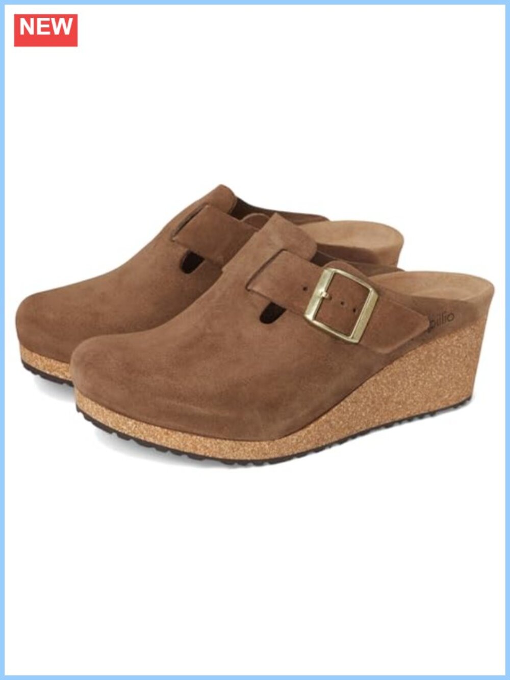 Suede Wedge Clog with Buckle and Contoured Cork Footbed
